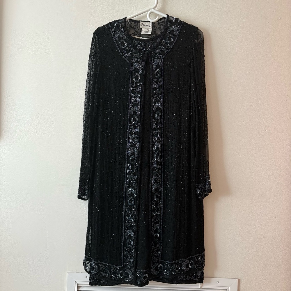 Stenay Elegant Black Beaded Silk Dress